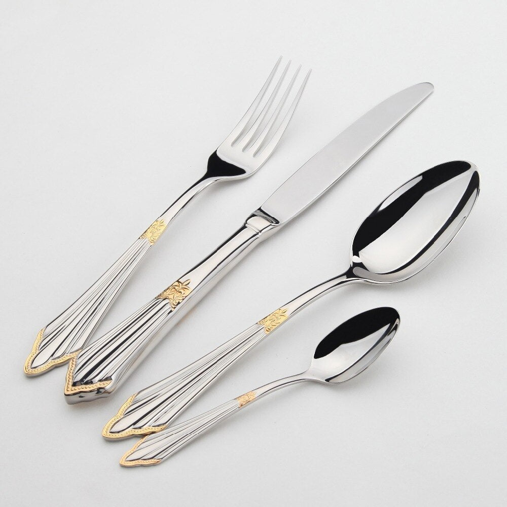 Jade | Cutlery Set | Gold Finish, Stainless Steel | 24 or 48 Piece