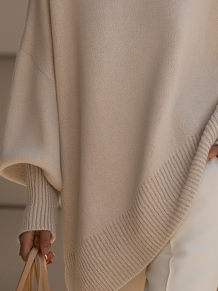 Women oversized pullover sweater in relaxed fit, available in beige black and olive green