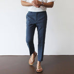 Men Linen Pants Straight Leg Classic Fit Tailored Trousers | Delphine