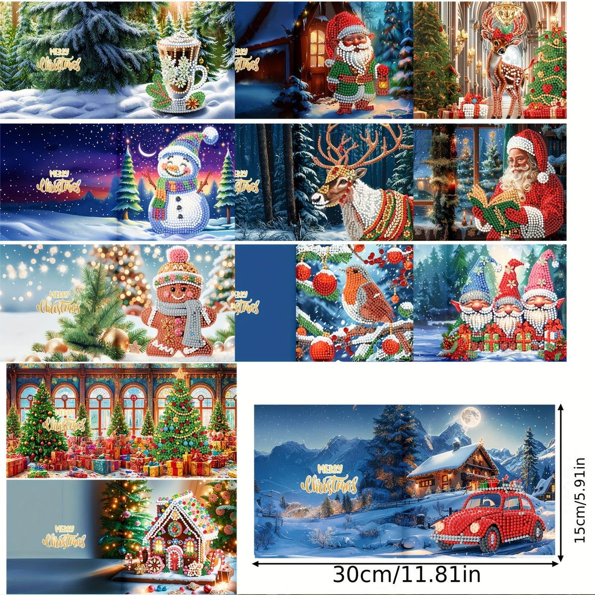 Briar | Diamond Painting Christmas Cards | DIY Kit, Santa & Animal | 12pcs