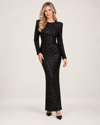 Sequin Dress Women Long Sleeve Open Back Bow Full Length | Leah