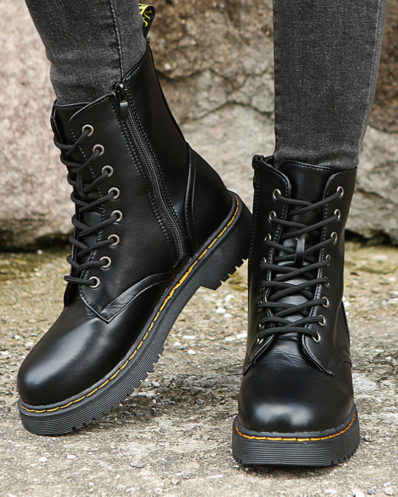 Women Leather Ankle Boots Platform