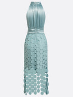 Ottavia | Halter Midi Dress | Occasion, Satin Bodice | Appliqué Skirt