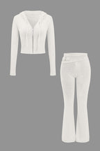 Women 2 Piece Knit Hoodie Flared Pants Set