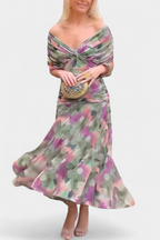 Summer Dress | Women Off Shoulder Draped Neckline Flowy Maxi Dress