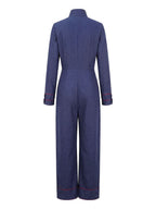 Women Denim Jumpsuit Wide Leg Long Sleeve Stand Collar Zip | Jolie