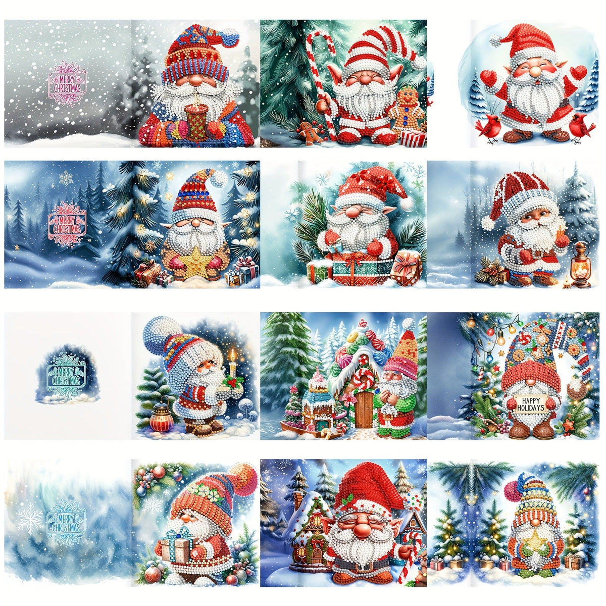 Wren | Diamond Painting Christmas Cards | DIY Set, 12 Pieces | Santa Claus Theme