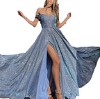 Women Off Shoulder Maxi Dress Glitter
