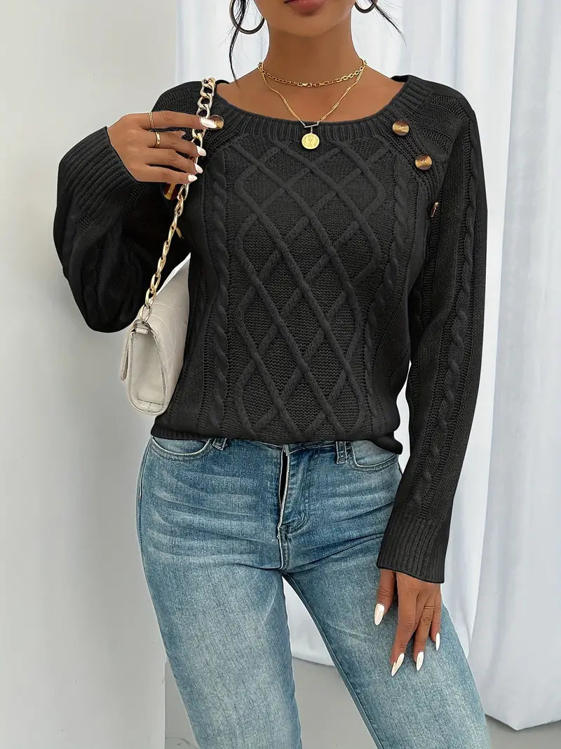 Seraphina | Women's Winter Sweater | Cable Knit, Button Detail