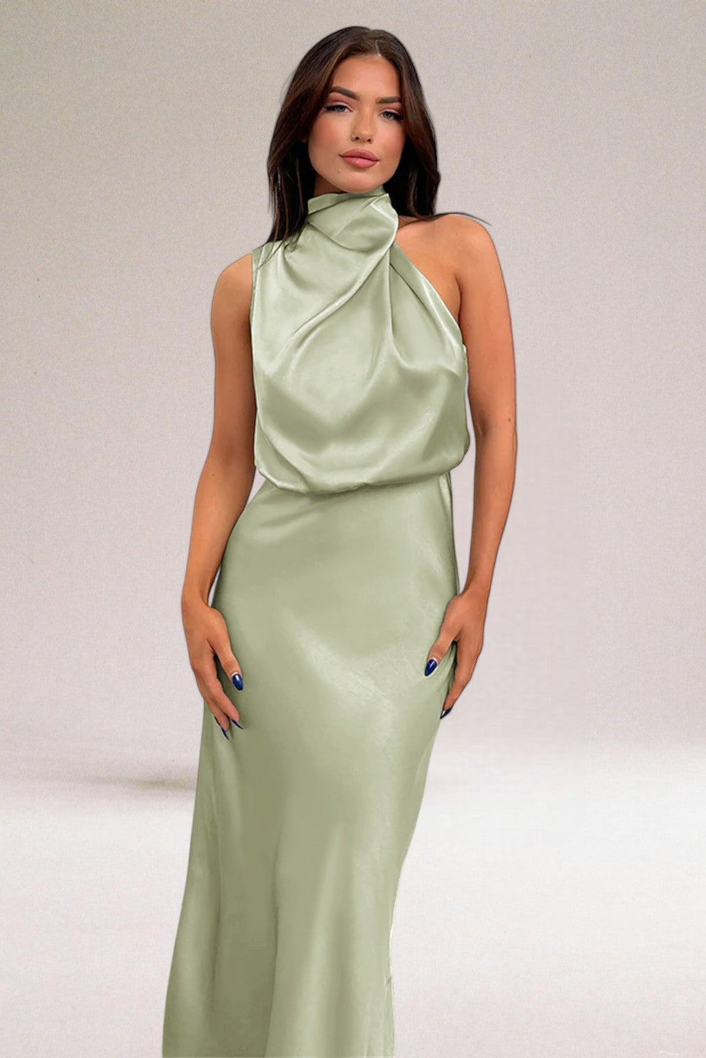 Summer Dress | Women Sleeveless Long Satin Halter Neck Maxi Dress