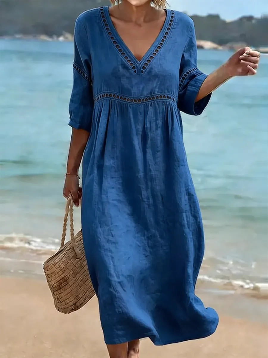 Elowen | Women's V-Neck Dress | Soft-Touch, Side Pockets | Everyday Wear