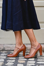 Women Wide Heel Pumps Round Toe Buckle Strap