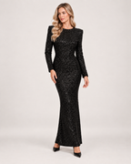 Sequin Dress Women Long Sleeve Open Back Bow Full Length | Leah