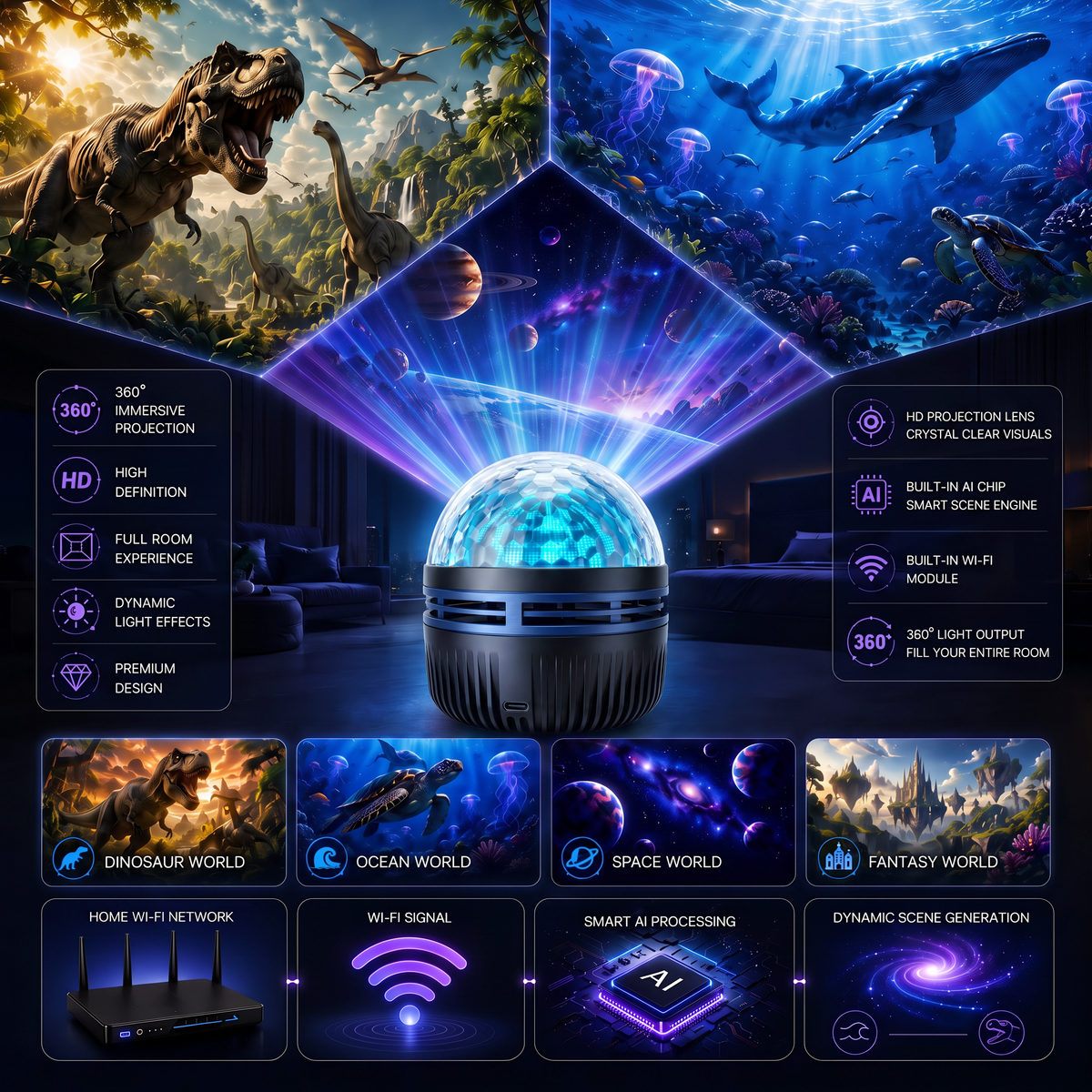 Galaxy Sky Projector Night Light | 360 Rotating USB Powered