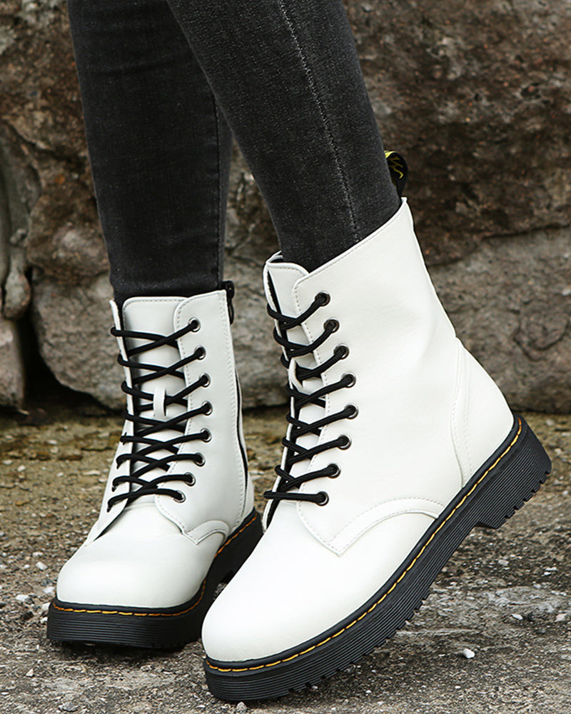 Women Leather Ankle Boots Platform