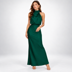Satin Dress Women Midi Asymmetric Neckline Lightweight