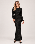 Sequin Dress Women Long Sleeve Open Back Bow Full Length | Leah