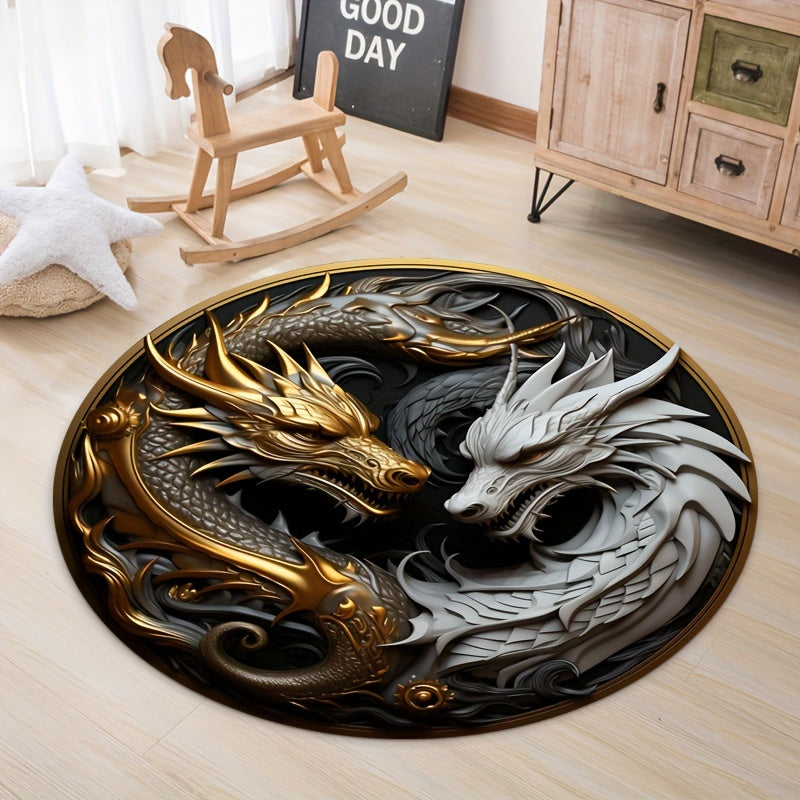 Dahlia | Round Dragon Rug | Non-Slip Floor Mat | Decorative Carpet