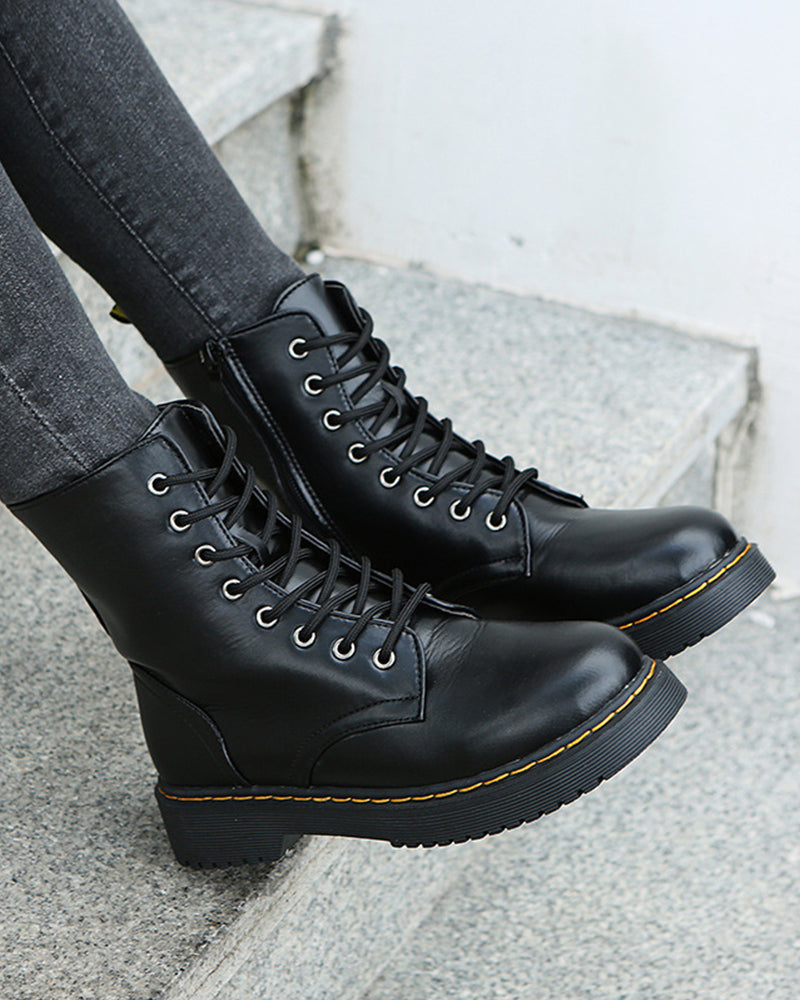 Women Leather Ankle Boots Platform