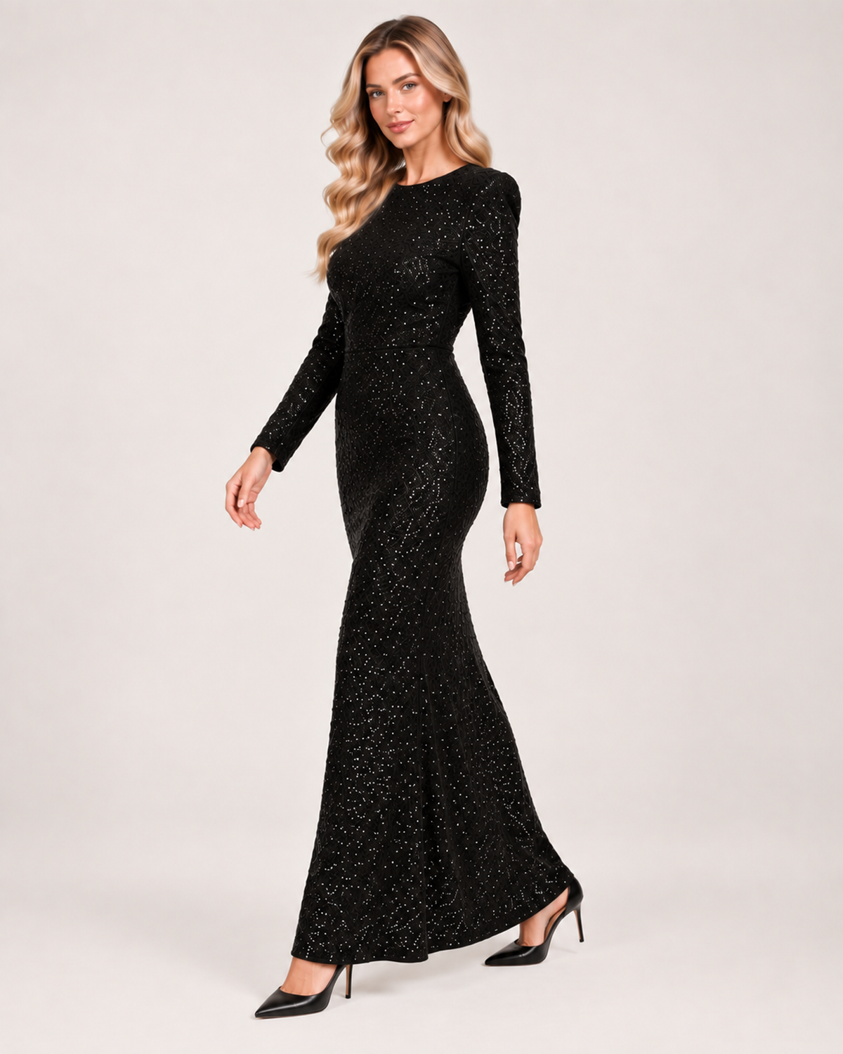 Sequin Dress Women Long Sleeve Open Back Bow Full Length | Leah