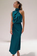 Summer Dress | Women Sleeveless Long Satin Halter Neck Maxi Dress