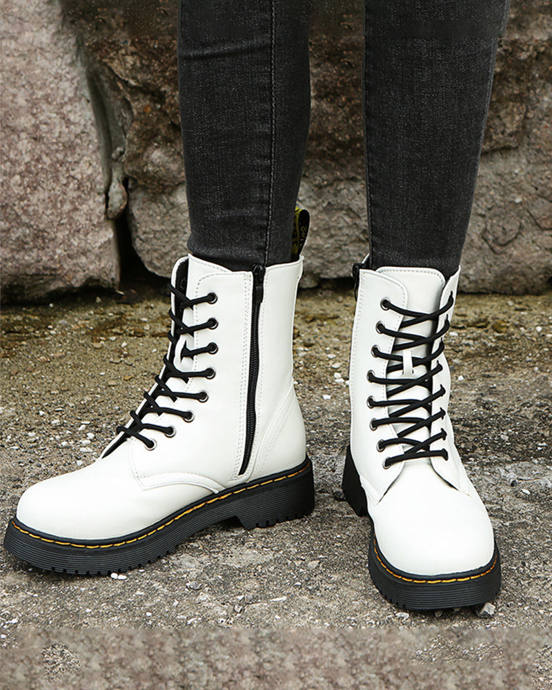 Women Leather Ankle Boots Platform