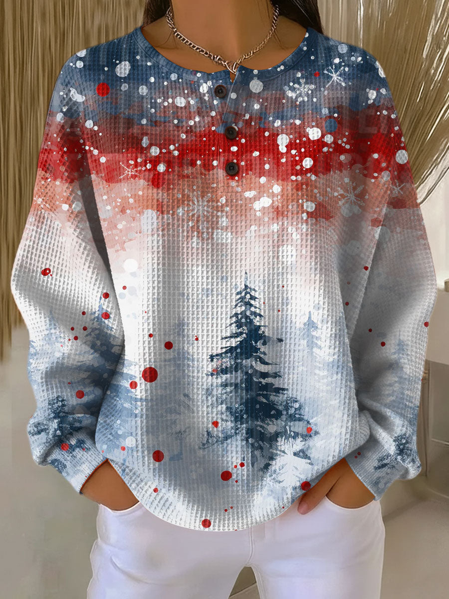 Christmas Jumper Women Waffle Knit Pine Tree Pattern Winter Wear