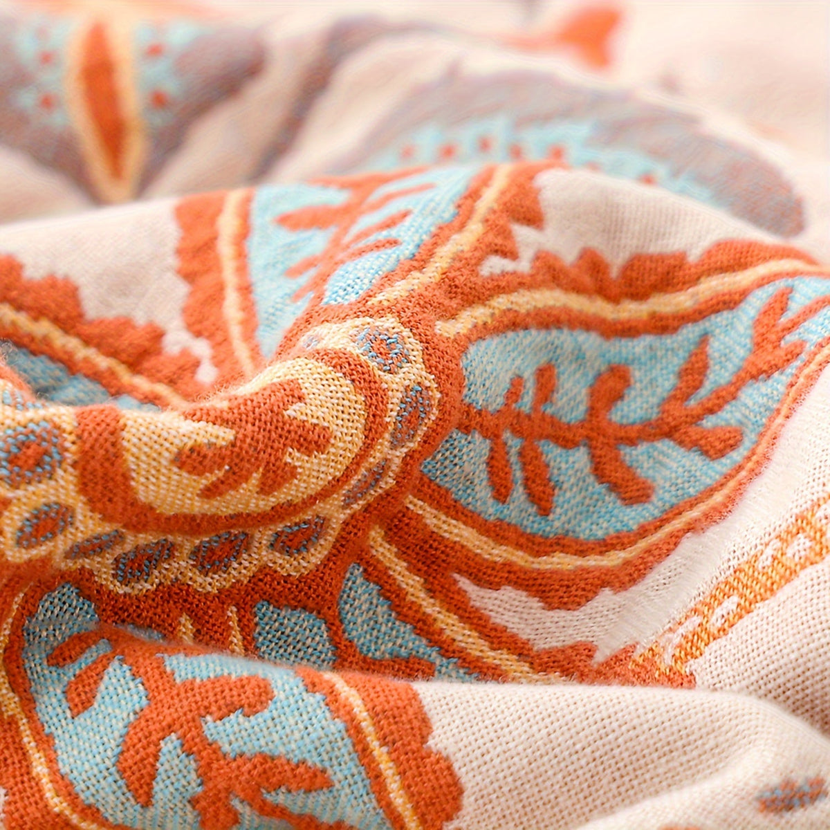 Nina | Throw Blanket | Bohemian Cotton, Tassel, Floral | Cream White, 200x230cm