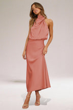 Summer Dress | Women Sleeveless Long Satin Halter Neck Maxi Dress