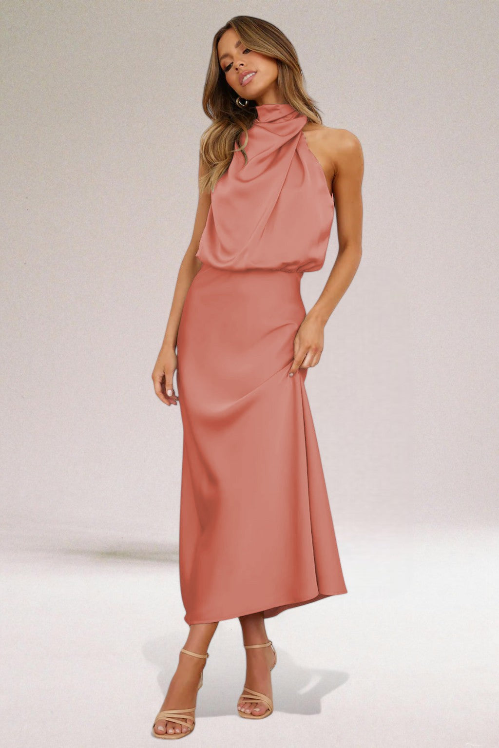 Summer Dress | Women Sleeveless Long Satin Halter Neck Maxi Dress