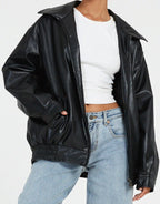 Quinn | Women's Oversized PU Leather Jacket | Faux Leather, Relaxed Fit