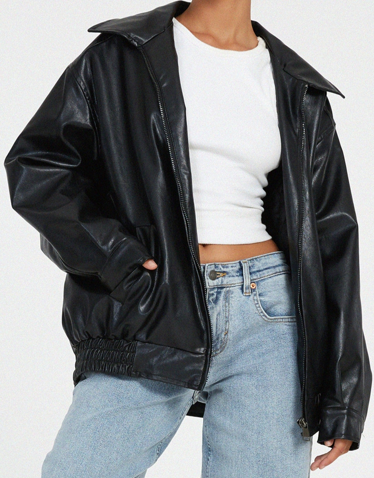 Quinn | Women's Oversized PU Leather Jacket | Faux Leather, Relaxed Fit