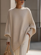 Women oversized pullover relaxed fit with ribbed round neckline and wide sleeves