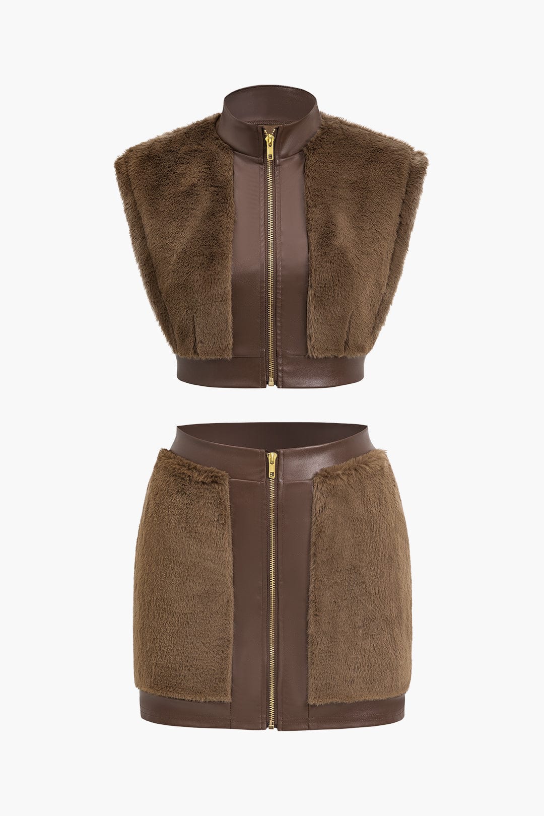 Xanthe | Faux Leather Co-ord Set | Women's Top & Mini Skirt | Faux Fur Trim