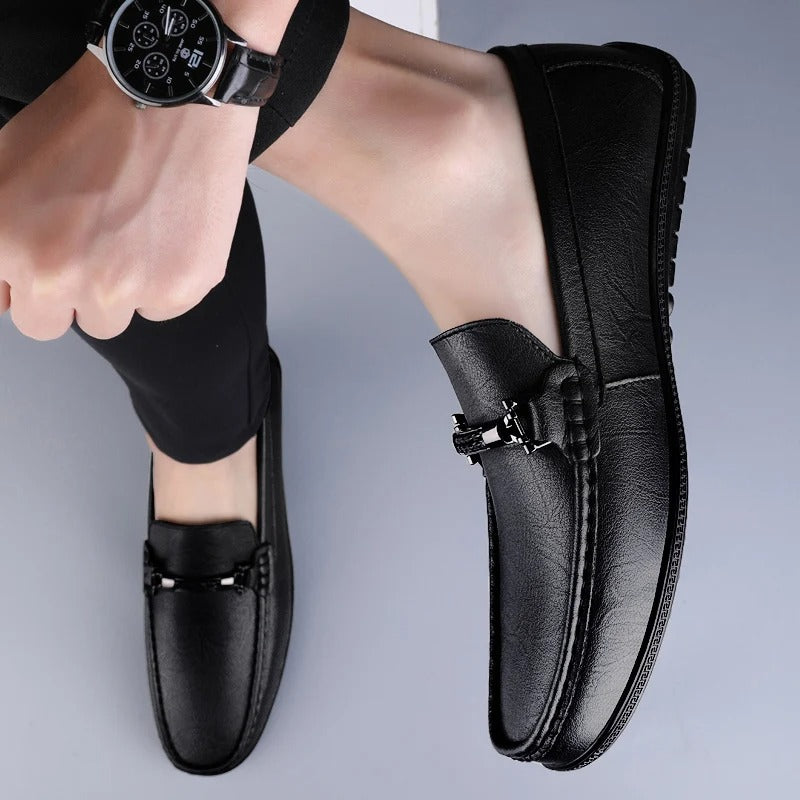 Men Genuine Leather Loafers Metallic Rope Detail