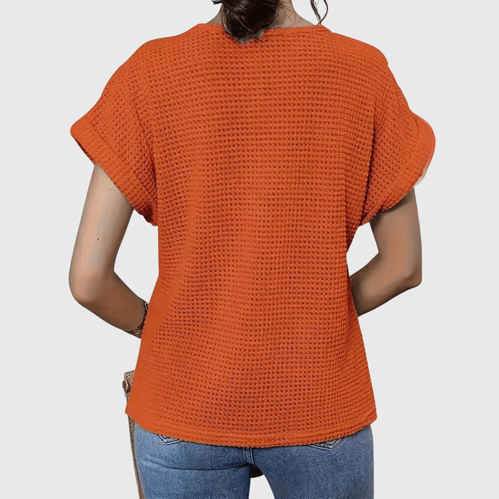 Mila | Women's Openwork Blouse | Short Sleeve, Round Neck | Loose Fit
