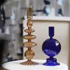 Indra | Glass Candlestick Set | Minimalist Table Decor | Lacquered, Romantic