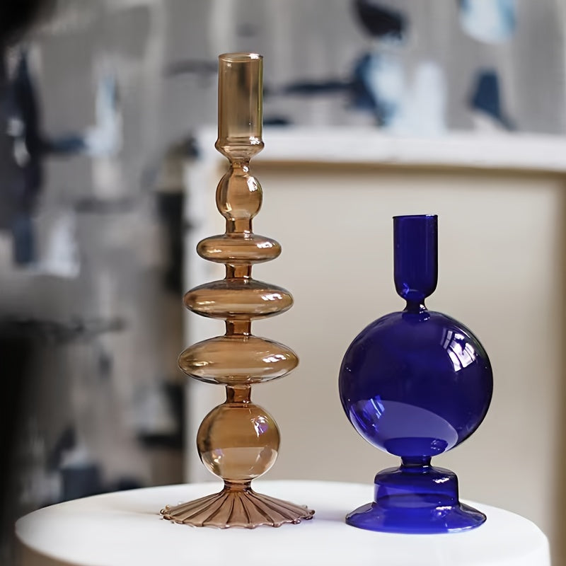 Indra | Glass Candlestick Set | Minimalist Table Decor | Lacquered, Romantic