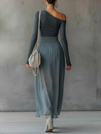 Maxi Dress Women Chiffon Off Shoulder Slit Floor Length | Tindra