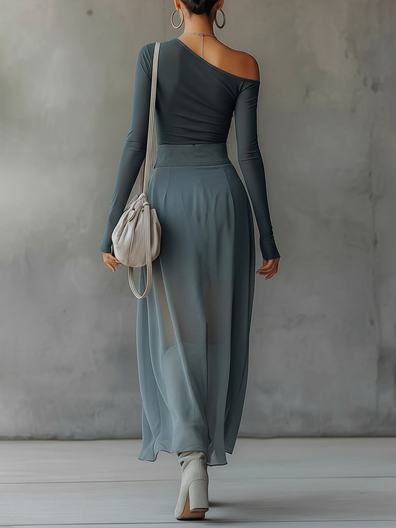 Maxi Dress Women Chiffon Off Shoulder Slit Floor Length | Tindra