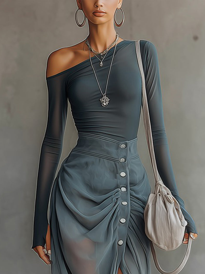 Maxi Dress Women Chiffon Off Shoulder Slit Floor Length | Tindra