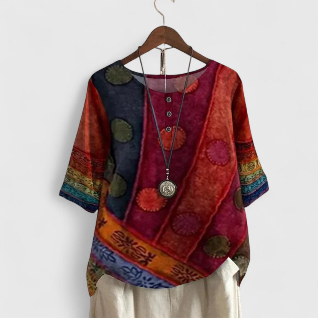 Tamsin | Women Boho Patchwork Print Top