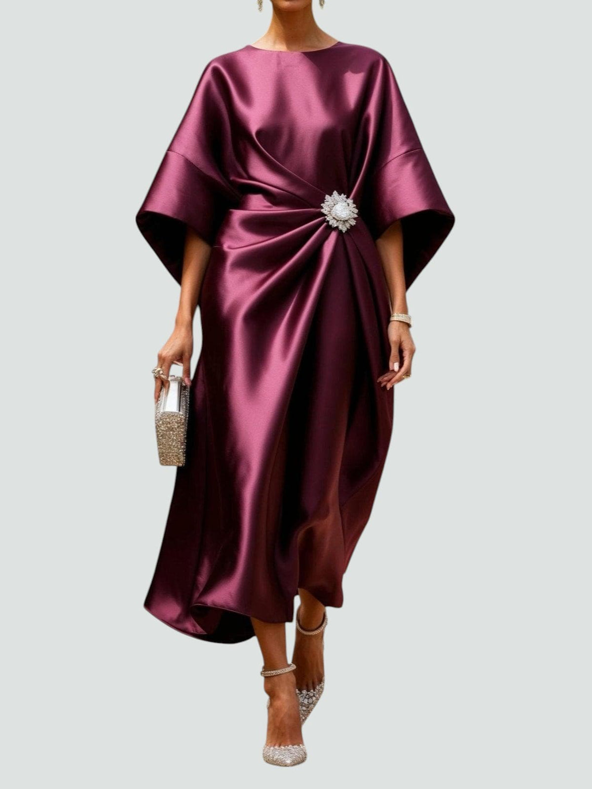 Thea | Women's Maxi Dress | Boat Neck, Midi Sleeves | Formal Occasion