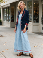 Yvaine | Maxi Dress | Women's Striped, Spaghetti Strap | Red Trim Detail