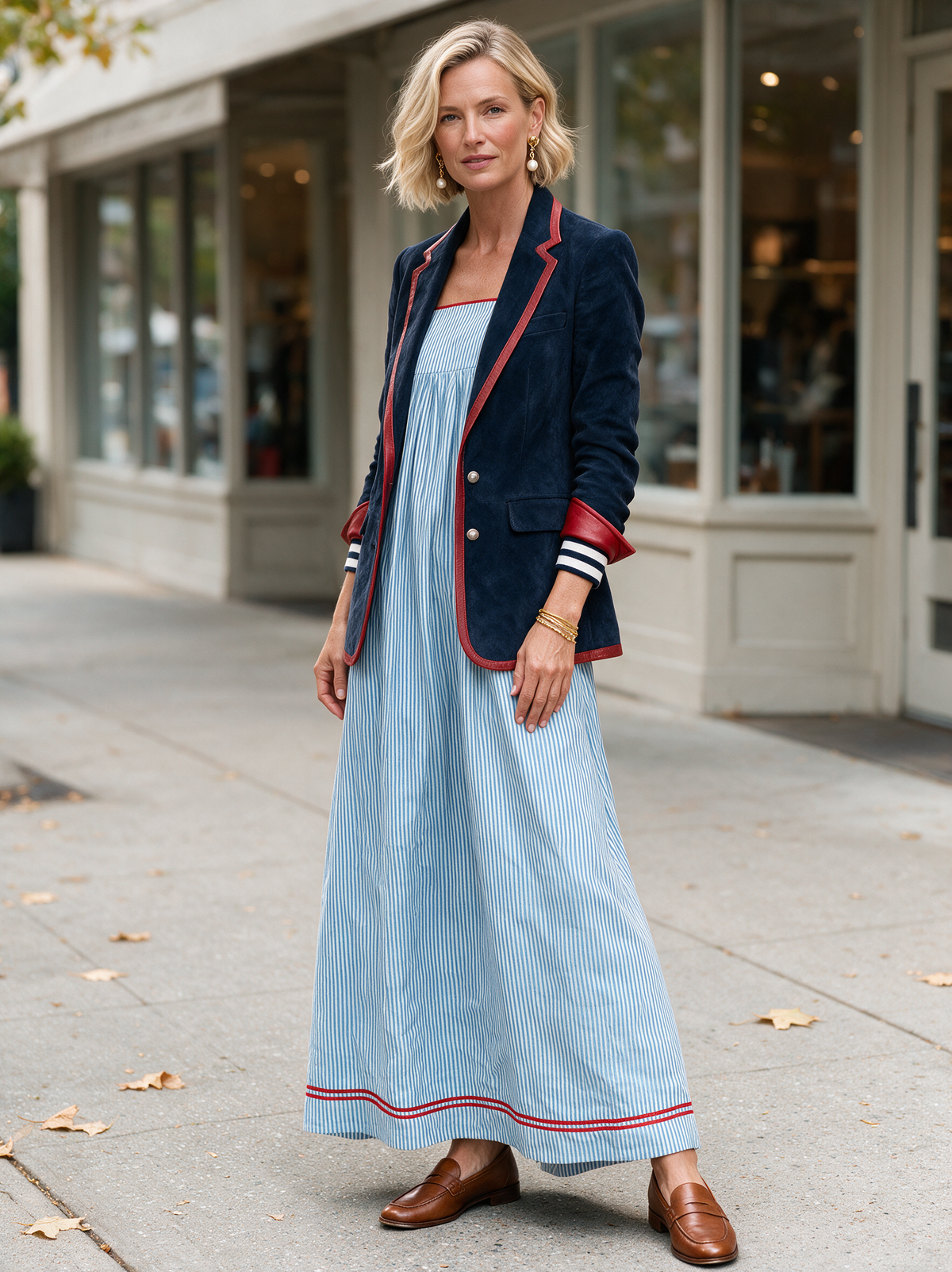 Yvaine | Maxi Dress | Women's Striped, Spaghetti Strap | Red Trim Detail
