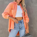 Women Denim Jacket Oversized Fringe Detail