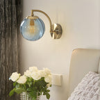 Luna | Wall Lamp | Curved Arm, Spherical Ribbed Glass Shade, 1-Light