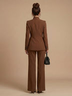 Women 2 Piece Suit Stand Collar Flared Trousers