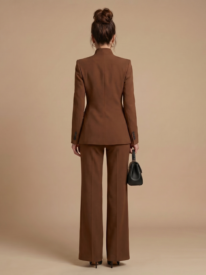 Women 2 Piece Suit Stand Collar Flared Trousers