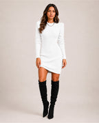 Women Long Sleeve Dress Ribbed Knit Midi Fitted Crew Neck | Hazel